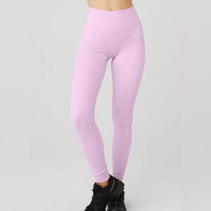 ALO Yoga Pink Ribbed Leggings High-Waisted Seamless